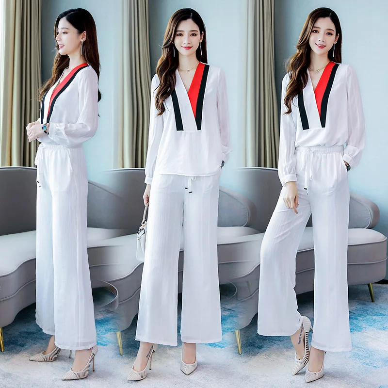 

Autumn New Style White Long-sleeved Simple Elegant Set Trend of Fashion Urban Women