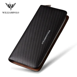 WILLIAMPOLO Original Brand 100% Leather Wallet Men Famous Long Knitting Pattern Wallet Men Luxury Brand Wallets #118