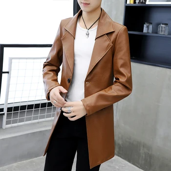 

Men's Fashion Gothic Long Faux Leather Coat Jaqueta De Couro Masculino Jacket Chaqueta Cuero Hombre