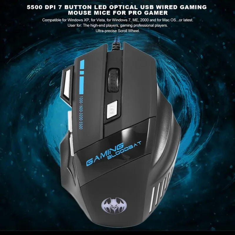 VicTsing USB Wired Gaming Mouse 1600 2200 3200 5500DPI Optical Professional Mouse with 7 Buttons LED Light Mouse for PC Laptop
