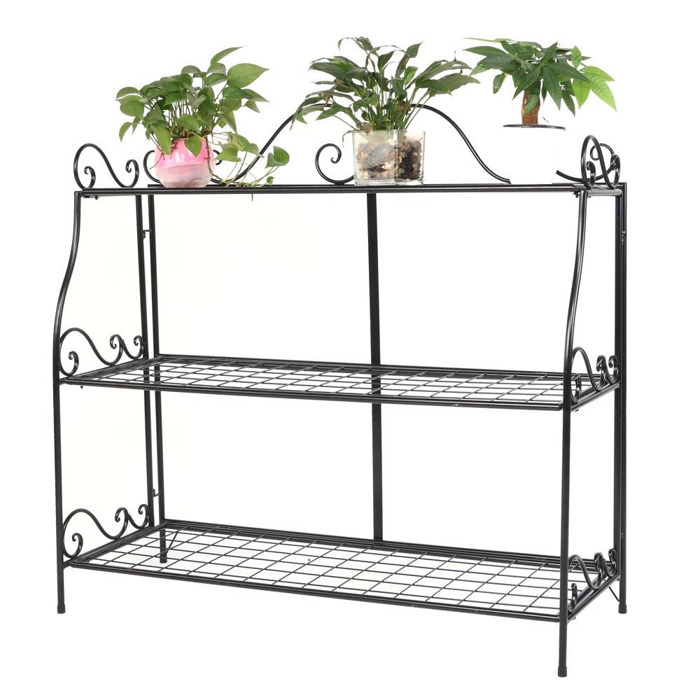 BEST SELLER  Household Wrought Iron Three-Tier Plant stand Fence Rack Balcony Indoor Garden Flower Pot Shelf Det