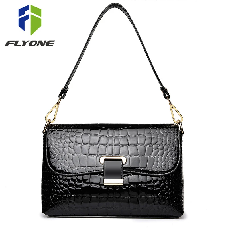 FLYONE Роскошная брендовая сумка из крокодиловой лакированной кожи женская сумка-мессенджер женские мини сумки на плечо в виде ракушки конверт клатчи на день