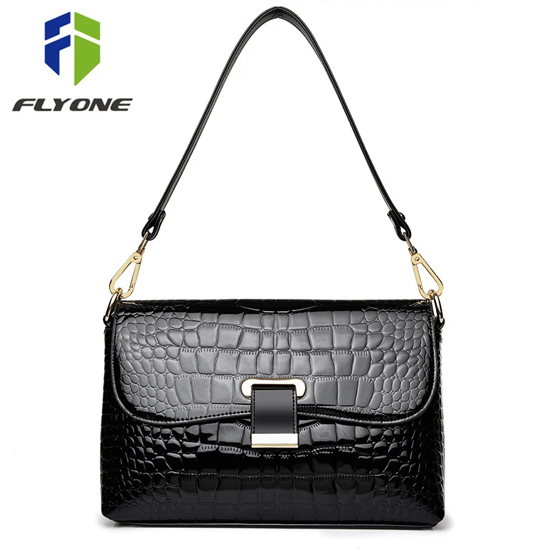 FLYONE Роскошная брендовая сумка из крокодиловой лакированной кожи женская