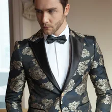 Роскошный из двух частей Для мужчин костюмы Цветочный мужская одежда костюмы для выпускного вечера, Женихи Для мужчин Нарядные Костюмы для свадьбы с ПУ Пик Воротник