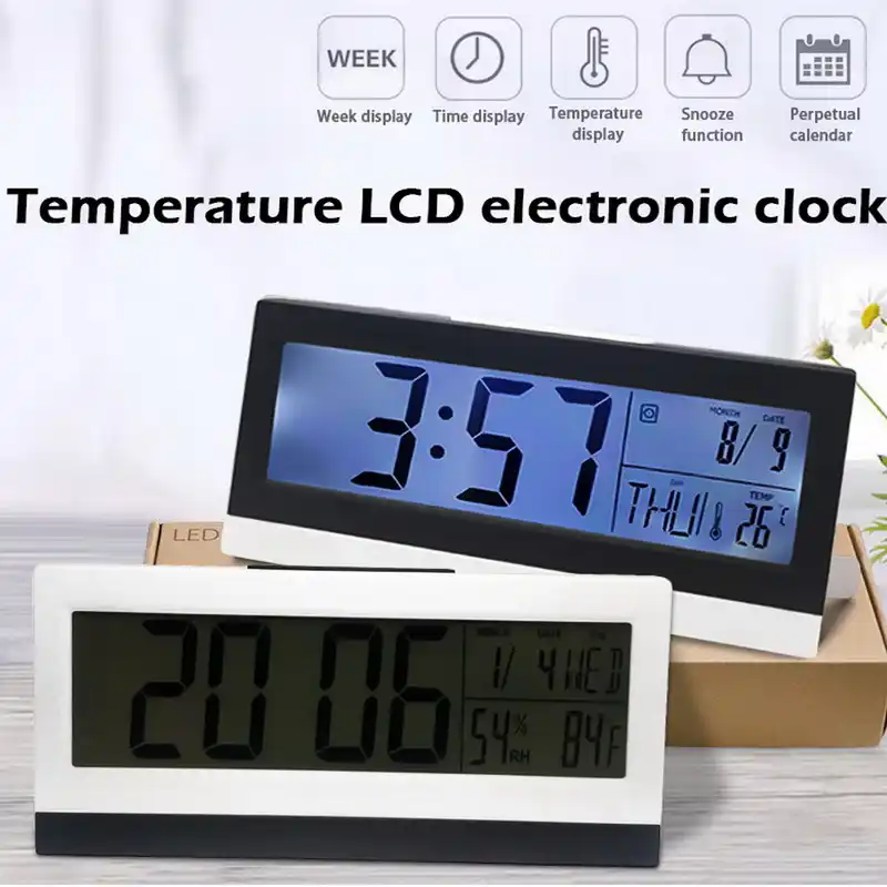 Desk Led Digital Alarm Clock Time Temperature Date Humidity