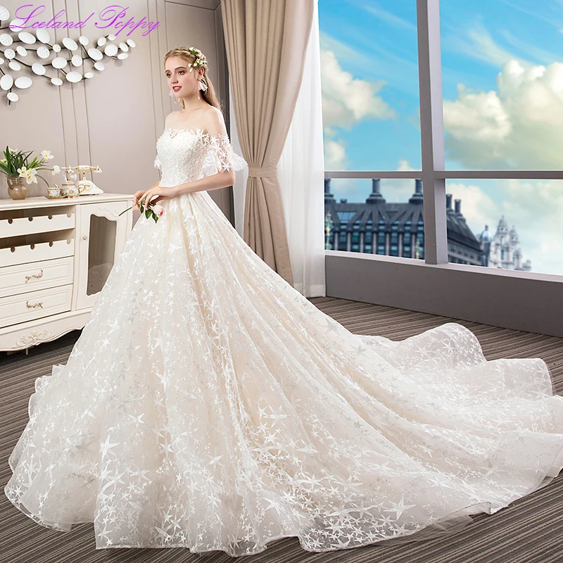 Vestido de Novia ТРАПЕЦИЕВИДНОЕ кружевное свадебное платье 2019 для невесты собора Поезд Половина рукава Жемчуг Длина бисера Свадебные платья