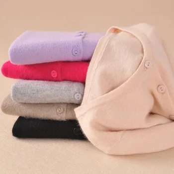 

Hot Sale Soft Sweaters Jacket for Woman 100% Cashmere and Wool Knitted Jumpers 12Colors Ladies Cardigans Winter/Autumn Knitwear