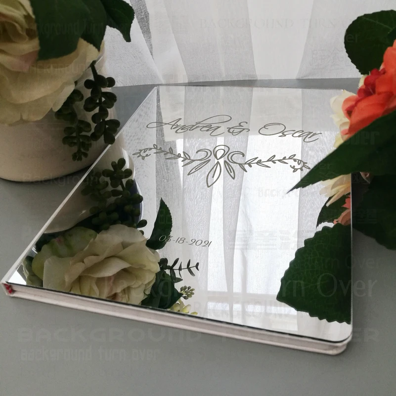 Wedding Guestbook Personalized Signature Decor Party White Mirror Engrave Carve Cover Gift Guest Book Gifts For G023