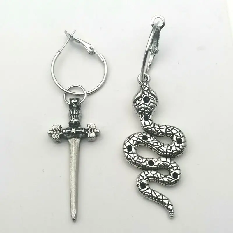 

Dagger and Snake Crystal Dangle Earrings, Sword, Vampire Gothic Dagger Alternative Goth Witch Sword Jewelry