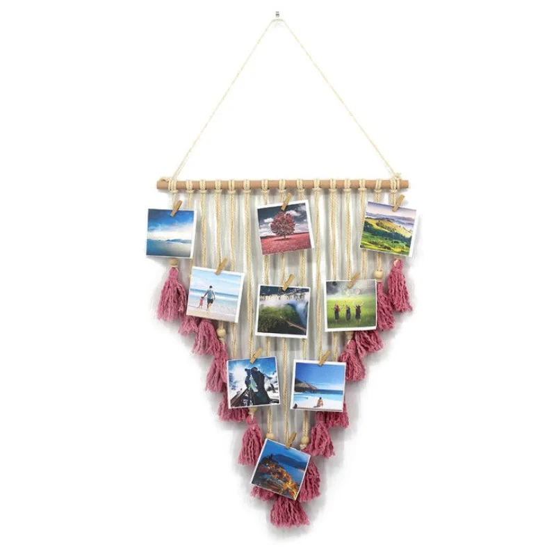 

Macrame Wall Hanging Photo Display Frame Picture Organizer Cotton Woven Bohemian Tapestry Wall Art Decor For Room Decoration