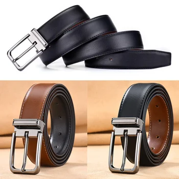 

High Quality Cowhide Genuine Leather Belts Men Pin Buckle Jeans Waist Belt Male Black Brown Two Sides Color Belt Ceinture Homme