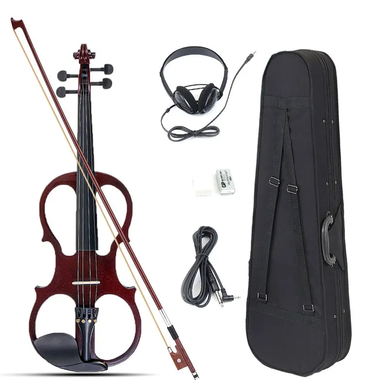 4/4 Antique Electric Violin Fiddle Stringed Instrument Basswood With Fittings Cable Headphone Case For Music Lovers Beginners - Цвет: Wine Red