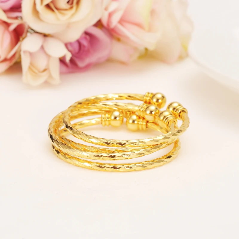 Bangle Bracelet Dubai Gold Small Gold Color Bracelet&Bangles For Baby/Girls/Boy Charm Beads Bracelet Small Bell/Heart Jewelry Child Party Gifts