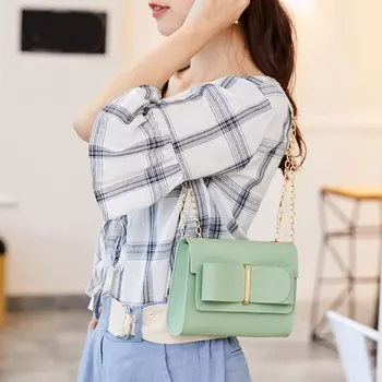 

Women Chain Mini Solid Color Shoulder Bag Korean Style Women Sweet Square Bow Small Messenger Bag Evening Clutch Bags