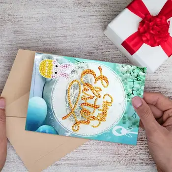 

4pcs DIY 5D Diamond Painting Gift Easter Greeting Festive Cards Party Mosaic Kit Mini Wenskaarten Boodschap Kaart Present Supply