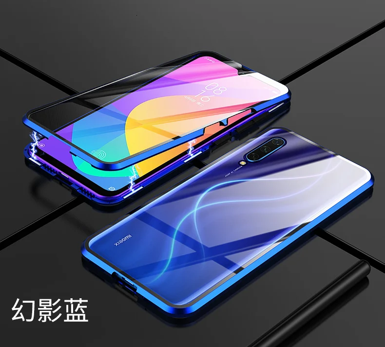 Двойной закаленное стекло чехол для Xiaomi mi 9 чехол Прозрачный чехол для mi 9 чехол металлический для mi 9 8 A3 9t SE Funda Роскошный чехол - Цвет: blue