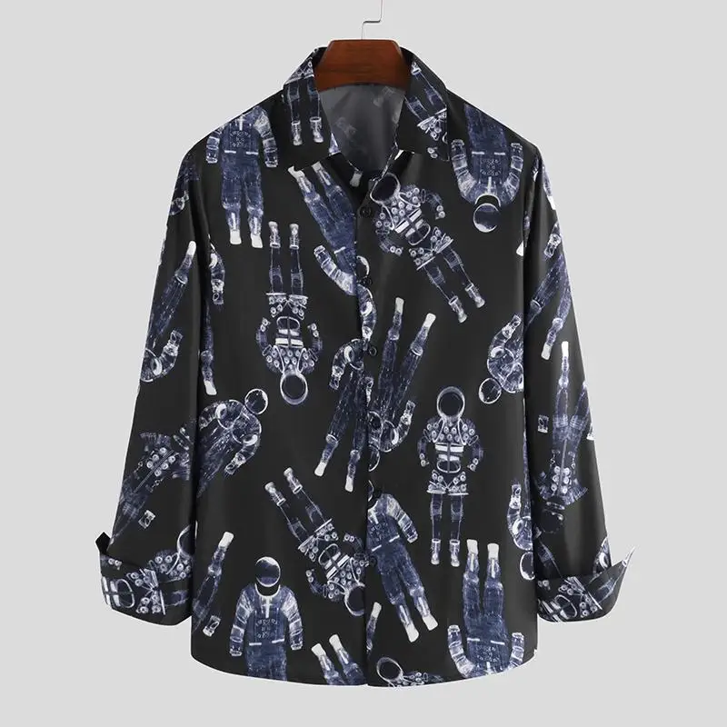 INCERUN Fashion Printed Men Shirt Lapel Long Sleeve Streetwear Tops Button Casual Funny Shirts Loose Camisa Masculina S-3XL