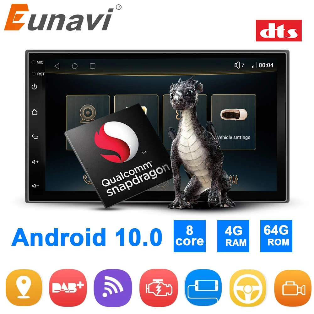 Eunavi 2 Din Car Radio Multimedia Player Universal 7 inch Screen Stereo GPS Navigation Bluetooth WIFI Carplay Android 10 no DVD