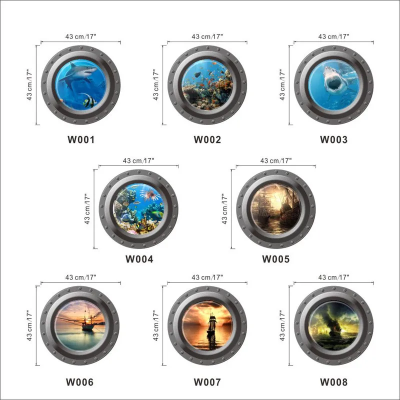 3d яркая подводная лодка Porthole наклейка на холодильник ванная комната украшение дома акула РЫБЫ Фреска Искусство ПВХ домашняя Декорация-наклейка