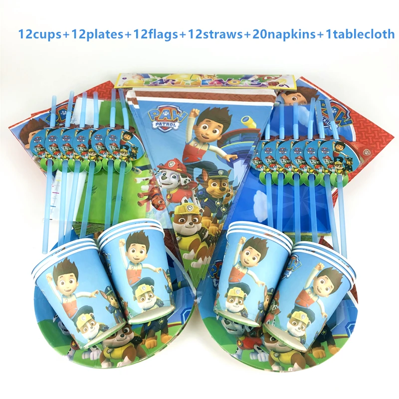 

69Pcs Cartoon Paw Patrol Theme Disposable Tableware Kids Boys Birthday Party Decoration Paper Plate+Cup+Napkin+Straws Supplies