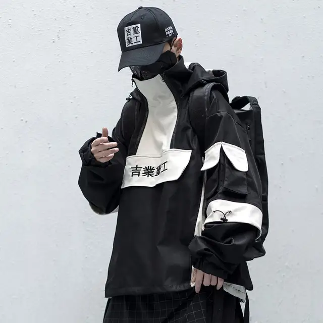 11 BYBB S DARK Patchwork Hip Hop Streetwear Hoodies Men Color Block Mulit Pockets Harajuku Japanese Hooded Jackets Coats