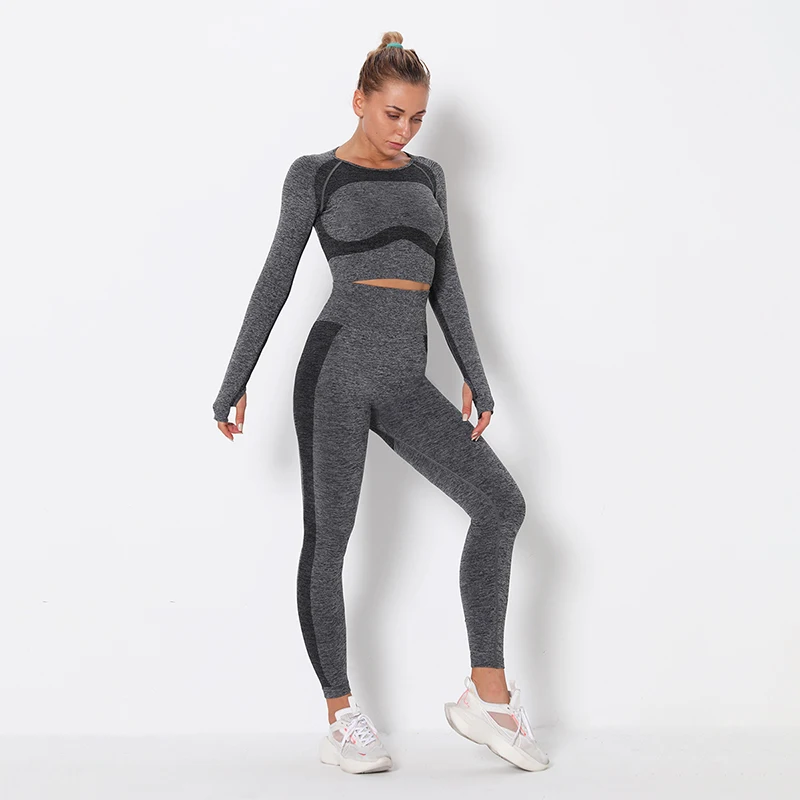 

2020 Wholesale Breathable Seamless Yoga Legging Ladies Sport Top And Pants Set