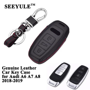 

1pc SEEYULE Genuine Leather Car Key Case Cover Shell Protector Organizer Styling Accessories for Audi A6 C8 A7 A8 2018 2019