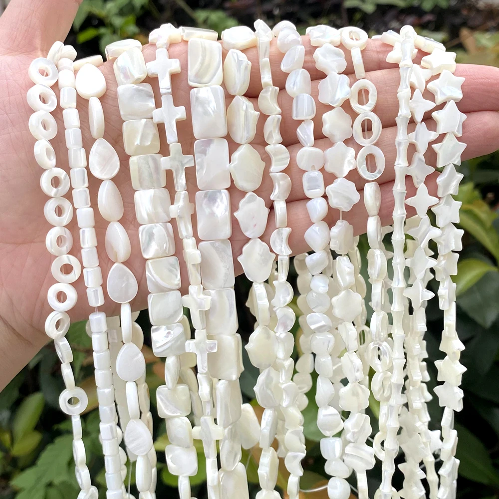 Natürliche Shell Weiß Liebe Herz Kreuz Stern Mond Perlmutt Runde Spacer Perlen Für Schmuck Machen DIY Armband Handmade