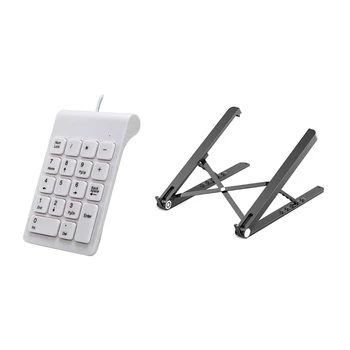 

1 Pcs Mini USB Wired Numpad 18 Keys Digital Keyboard & 1 Pcs Foldable Plastic Laptop Stand Office Tablet Stand Bracket