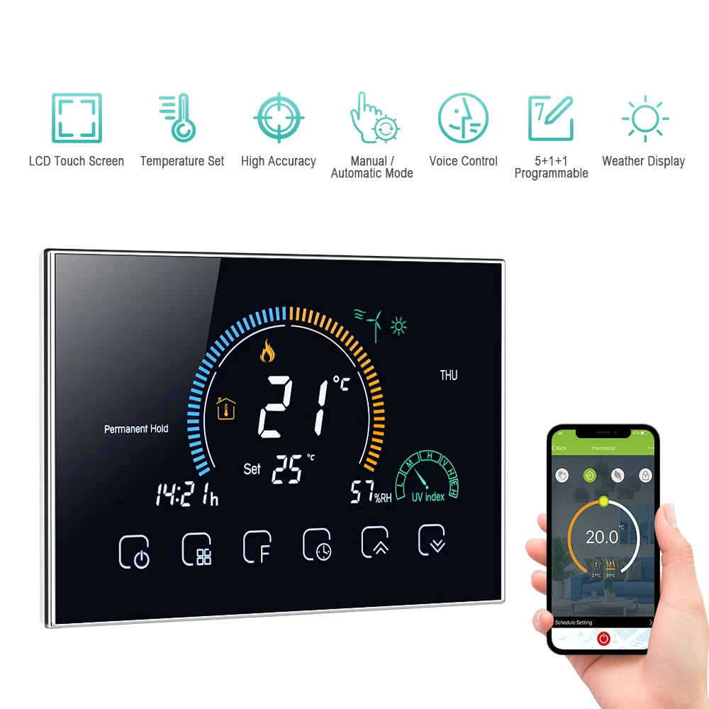 Gas Boiler Heating Thermostat WIFI Temperature Programma Weekly APP Control  Backlight Touch Screen Weather UV humidity display|Smart Temperature  Control System| - AliExpress