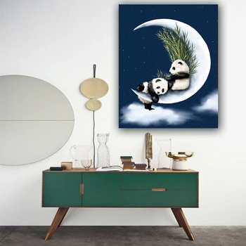 

DIY colorings pictures by numbers with colors Panda on the moon painting drawing painting by numbers framed Home