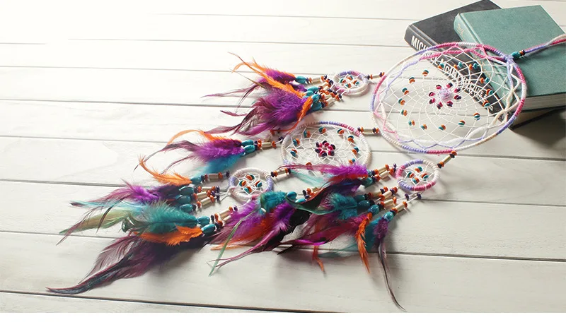 Высококачественное разноцветное искусство отделки перьями Ловец снов колокольчики ручной работы индийская сеть Ловца снов для настенного подвесного декора комнаты