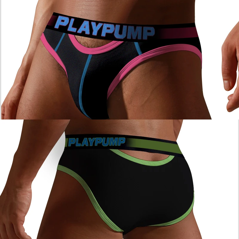 pouch underwear 8Style PLAYPUMP New Hollow Men Underwear Brief Cotton Sexy Men's Panties Briefs Gay Breathable Soft Mens Under Wear Jockstrap mens swimming briefs