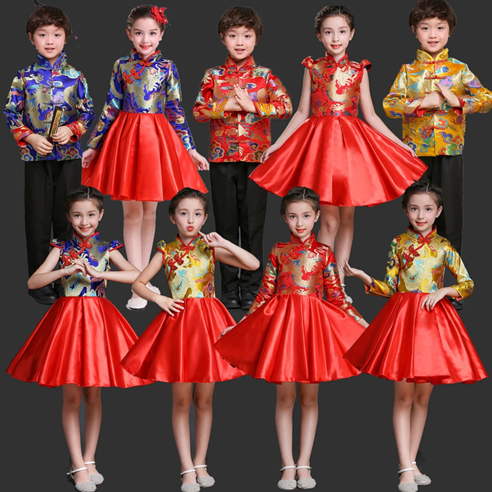 Костюмы для хора в китайском стиле guzheng Одежда выступлений Детское платье