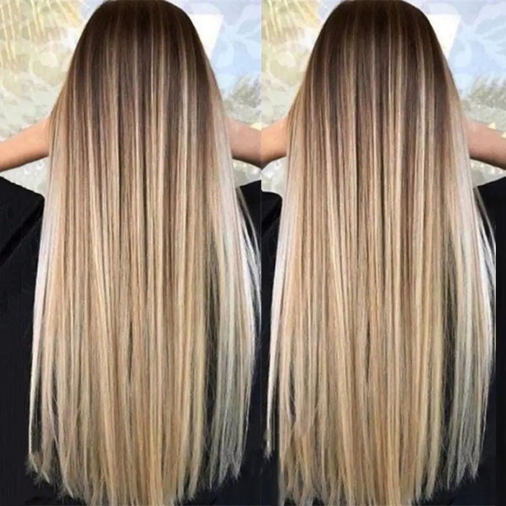 Hot Selling Women Ladies Straight Long Wig Natural Black Gold Blonde Linen Hair Full Wigs for Beauty Women