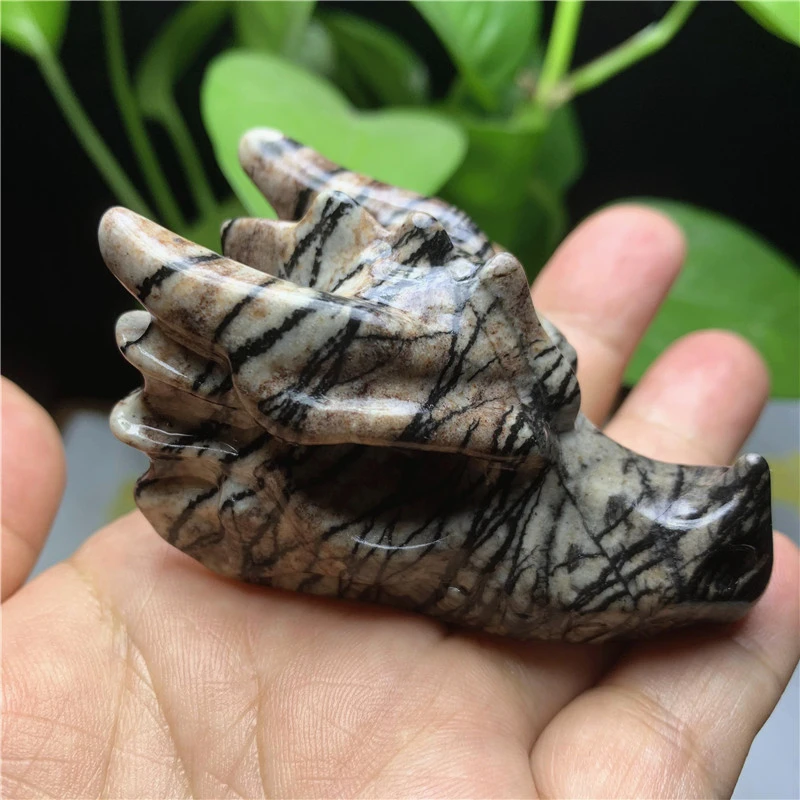 

High Quality Crystal Spider Web Jasper Handmade Carved Dragon Skull Polished Animal Powerful Statue For Home Decoration Gift