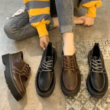 2020 sólido negro marrón cuero Oxfords zapatos mujer Vintage Creeper plataforma zapato brogue para dama Casual Oxford zapatos para mujer