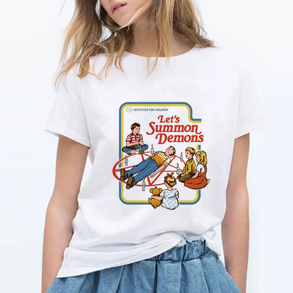 Винтажная футболка 80s 90s одежда Harajuku уличная футболка tumblr Devils музыкальная Поющая женская футболка Веселая футболка Топы - Цвет: 19bk151