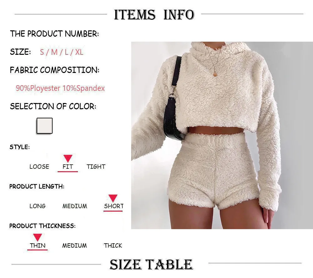 2PCS/Sets Sexy Fluffy Suits Velvet Plush Hooded Sleepwear Shorts+Crop Top Women Tracksuit Casual Sports Set Overalls Sweatshirts