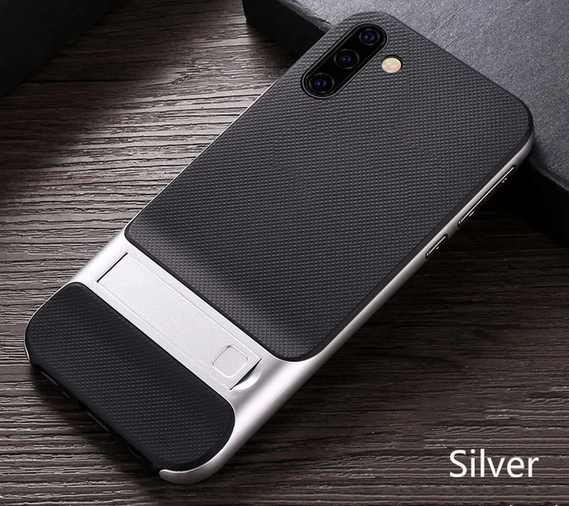 Silver Гибридный мягкий силиконовый Жесткий чехол для ПК samsung Note 10 Plus, ультратонкий ударопрочный чехол с подставкой для Galaxy Note 10+ Shell - Цвет: Silver