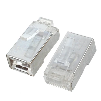 

semoic 50 Pcs Silver Tone Shielded RJ45 8P8C Network Cable CAT5 End Plug