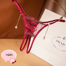 Женские сексуальные кружевные трусики-стринги с заниженным шаговым швом, стринги с жемчугом, соблазнительное сексуальное нижнее белье бикини для женщин, пара ювелирных изделий