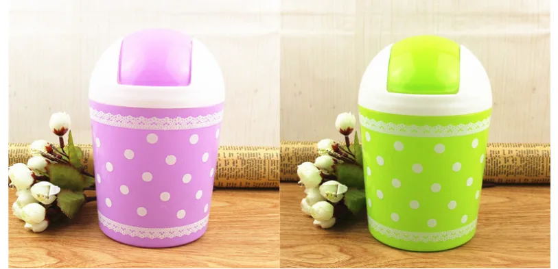 Hot Sales Creative Fashion Mini with Lid Garbage Can New Lace Polka Dot Desktop Storage Bucket
