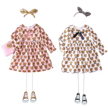 Платье с медведем для девочек, рождественское платье, платье принцессы для девочек, платье для девочек с воротником в стиле Питера Пэна