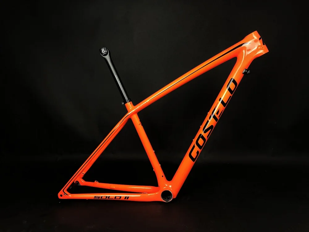 T1000 углеродное волокно Costelo SOLO II горный MTB 29er карбоновая рама для велосипеда Рама Подседельный штырь зажим только 820-920 г Супер светильник - Цвет: Orange