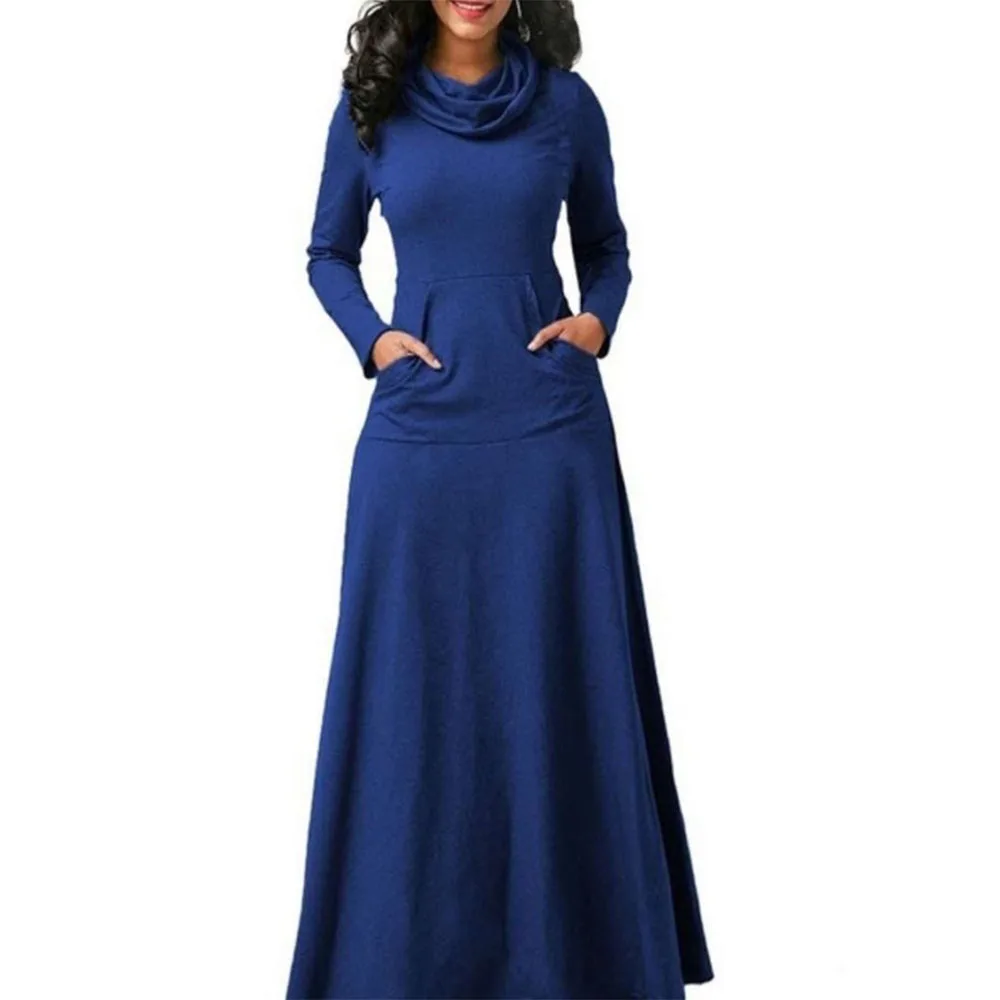 Joineles размера плюс, длинные рукава, женское платье макси, одноцветное, водолазка, передние карманы, длинные платья, 7 цветов, 5xl, повседневные платья
