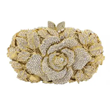 

THINKTHENDO Women Rose Flower Evening Bag Handbag Wedding Party Purse Glitter Clutch 2020 Fashion Shoulder Bag for Ladies