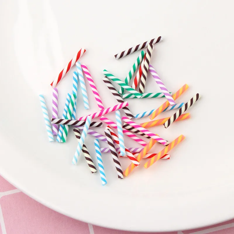 

60pcs/lot Miniature Striped Candy Straw Polymer Clay Drinking Artificial Rainbow Stick YLM9677