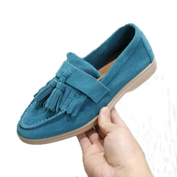 

New Fringe Femme Kidsuede Loafers Shoes Cozy Real Leather Casual Shoes Woman Fashion Outwear Slip-on walk Shoes for Ladies