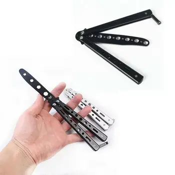 

Butterfly Balisong Trainer Knife Training Dull Tool Black Metal Practice Without Harm 22.50cm/8.86 Stainless Steel